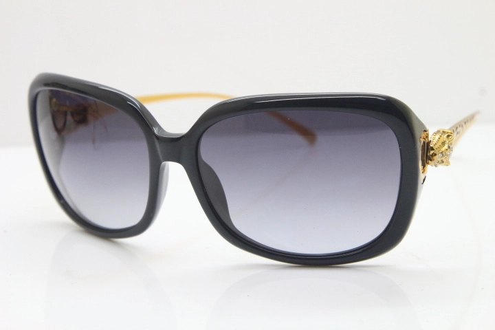 Cartier Leopard 1304 Diamond Sunglasses In Black Mix Gold Gray Lens