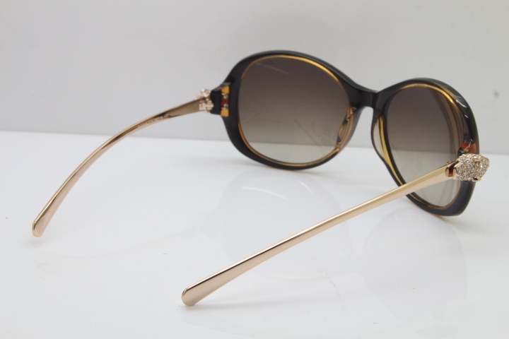 Cartier Leopard Ca5128 Diamond Sunglasses In Brown Mix Gold Brown Lens
