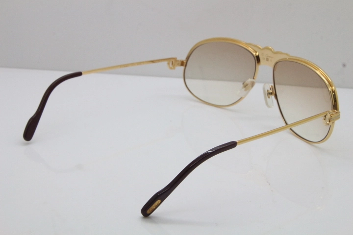 Cartier Crown Smaller Big Stones 1112530 Original Sunglasses In Gold Brown Lens