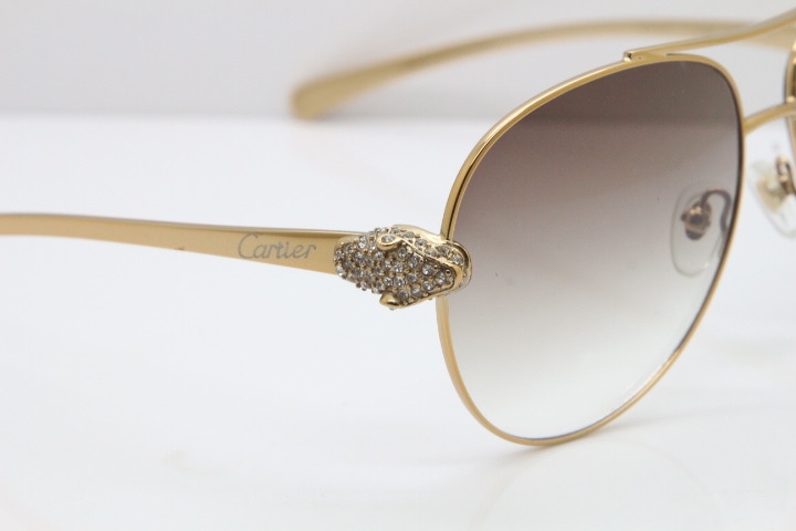 Cartier Leopard T8200666S Diamond Sunglasses In Gold Brown Len