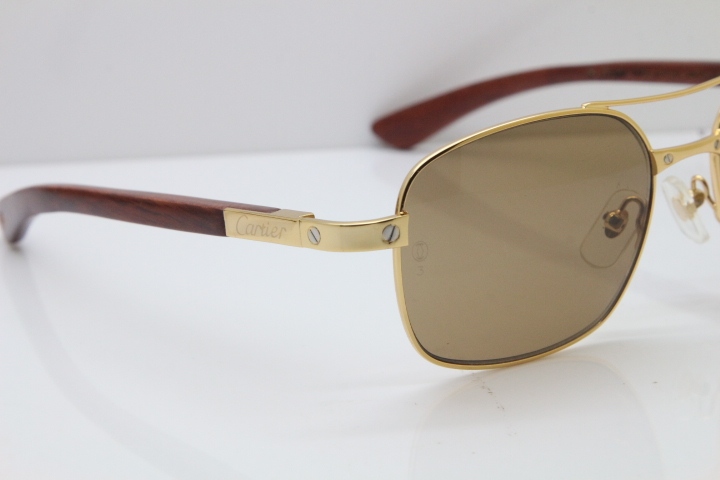 Cartier EDITON SANTOS DUMONT Wood 5037821 Original Sunglasses In Gold Brown Lens