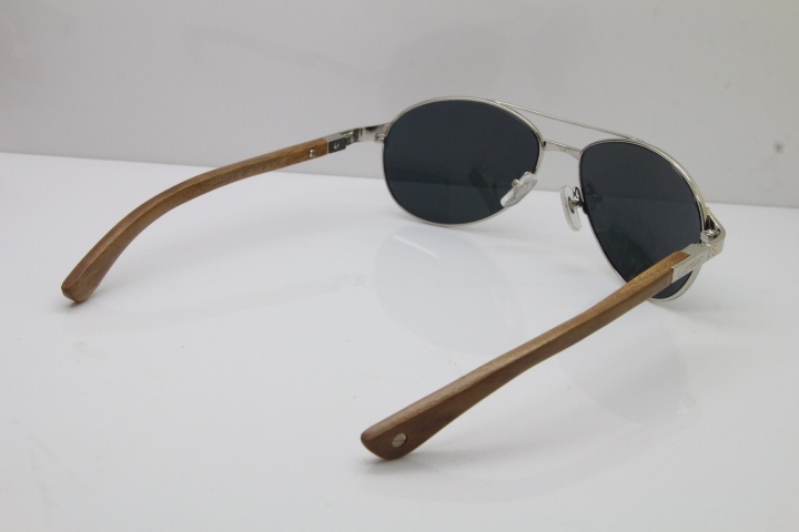Cartier Santos DE Beige Bubinga Wood 4480317 Original Sunglasses In Silver Dark Lens