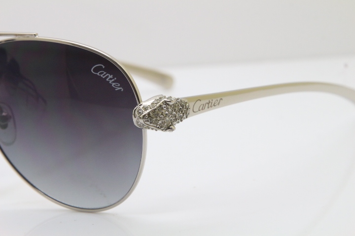 Cartier Leopard T8200666S Diamond Sunglasses In Silver Gray Lens