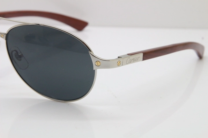 Cartier EDITON SANTOS DUMONT Wood 4480317 Original Sunglasses In Silver Dark Lens