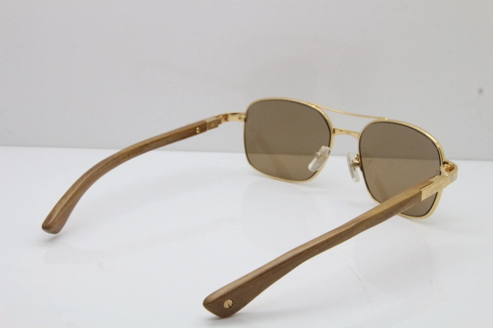 Cartier Santos DE Beige Bubinga Wood 5037821 Original Sunglasses In Gold Brown Lens