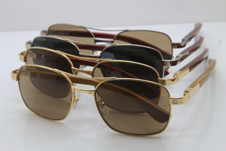 Cartier Santos DE Beige Bubinga Wood 5037821 Original Sunglasses In Gold Brown Lens