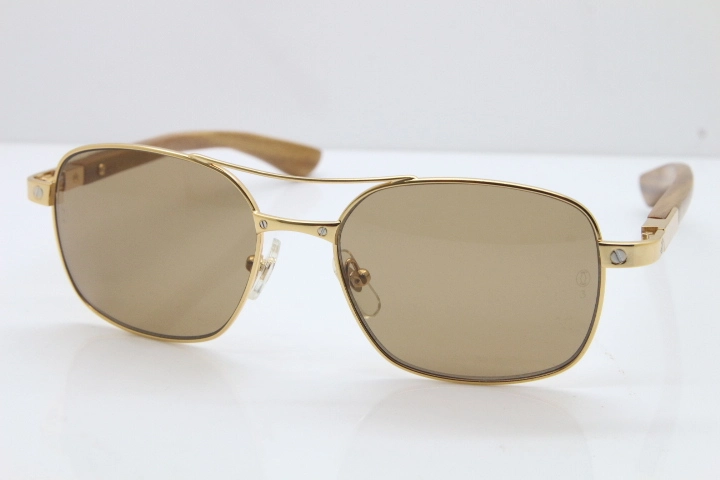 Cartier Santos DE Beige Bubinga Wood 5037821 Original Sunglasses In Gold Brown Lens