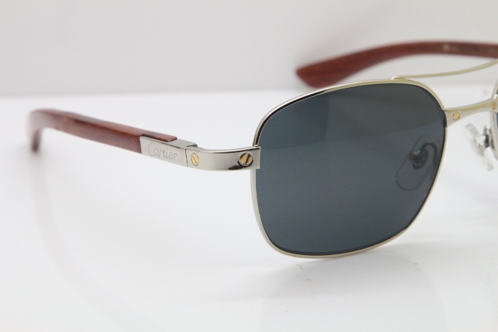 Cartier EDITON SANTOS DUMONT Wood 5037821 Original Sunglasses In Silver Dark Lens
