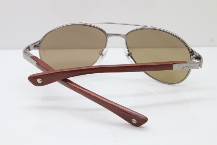 Cartier EDITON SANTOS DUMONT Wood 4480317 Original Sunglasses In Gun Metal Brown Lens