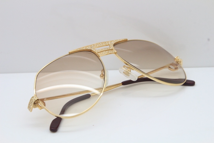 Cartier Diamond 1130036 Original Sunglasses In Gold Brown Lens