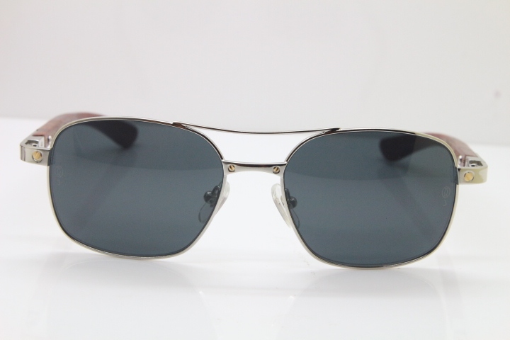 Cartier EDITON SANTOS DUMONT Wood 5037821 Original Sunglasses In Silver Dark Lens