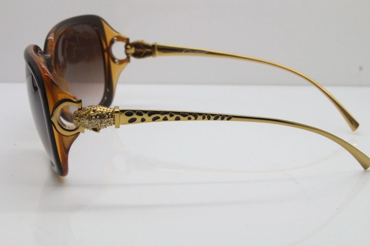 Cartier Leopard 1304 Diamond Sunglasses In Brown Mix Gold Brown Lens