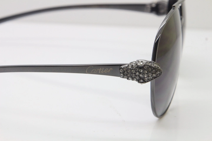 Cartier Leopard T8200666S Diamond Sunglasses In Gun Metal Gray Lens
