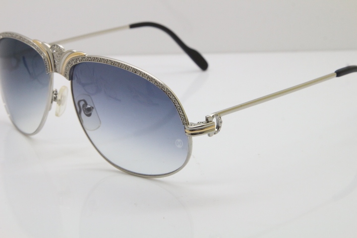 Cartier Crown Diamond 1112530 Original Sunglasses In Silver Gray Lens