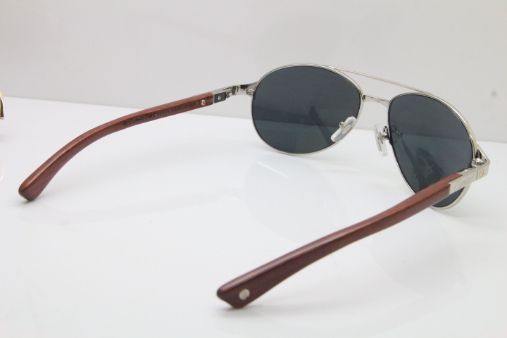 Cartier EDITON SANTOS DUMONT Wood 4480317 Original Sunglasses In Silver Dark Lens