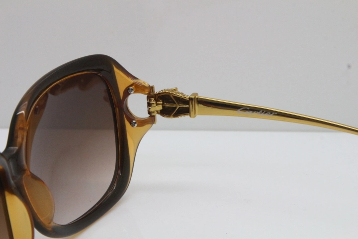 Cartier Leopard 1304 Diamond Sunglasses In Brown Mix Gold Brown Lens