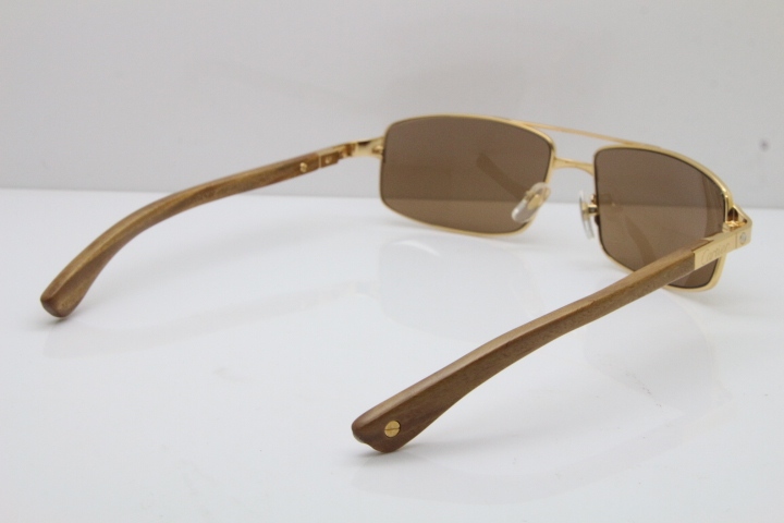 Cartier Santos DE Beige Bubinga Wood 4480316 Original Sunglasses In Gold Brown Lens