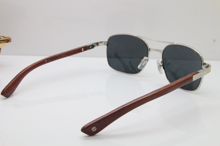 Cartier EDITON SANTOS DUMONT Wood 5037821 Original Sunglasses In Silver Dark Lens