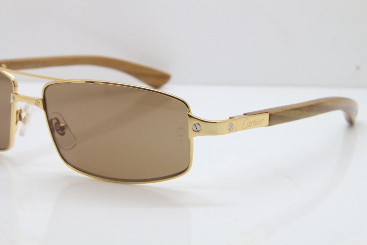 Cartier Santos DE Beige Bubinga Wood 4480316 Original Sunglasses In Gold Brown Lens