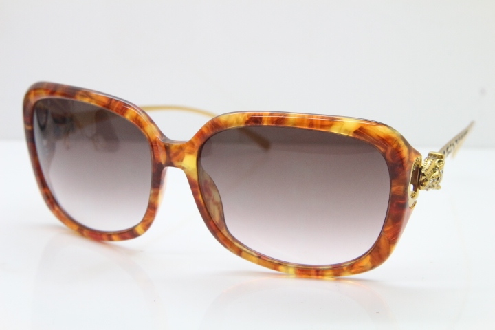 Cartier Leopard 1304 Diamond Sunglasses In Brown Toroise Mix Gold Brown Lens