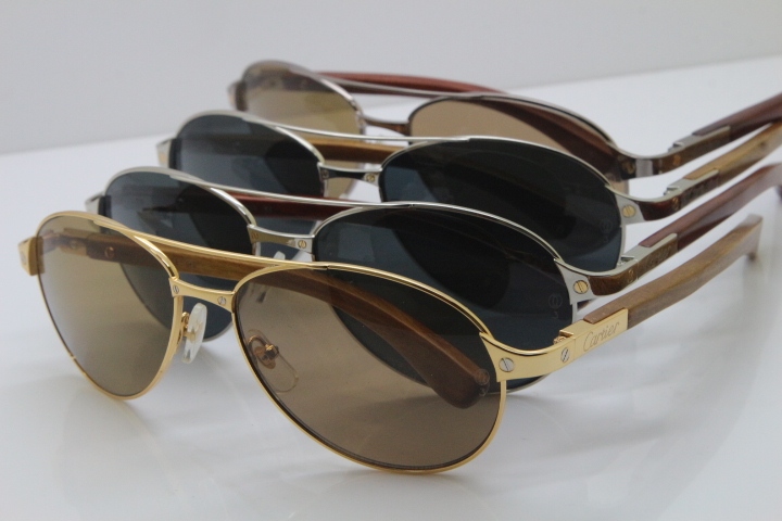 Cartier Santos DE Beige Bubinga Wood 4480317 Original Sunglasses In Gold Brown Lens