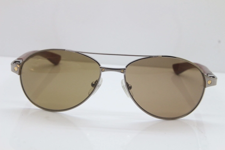 Cartier EDITON SANTOS DUMONT Wood 4480317 Original Sunglasses In Gun Metal Brown Lens