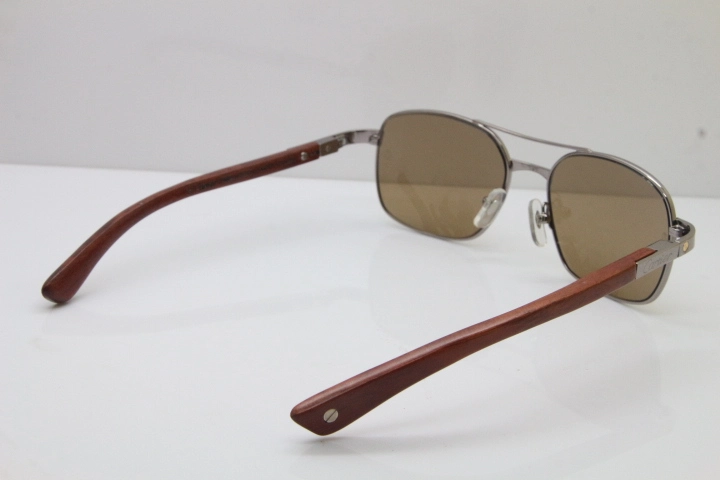 Cartier EDITON SANTOS DUMONT Wood 5037821 Original Sunglasses In Gun Metal Brown Lens