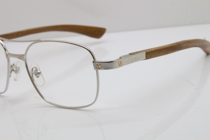 Cartier Santos DE Beige Bubinga Wood 5037821 Original Eyeglasses In Silver