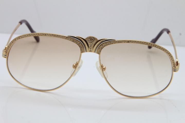 Cartier Crown Smaller Big Stones 1112530 Original Sunglasses In Gold Brown Lens