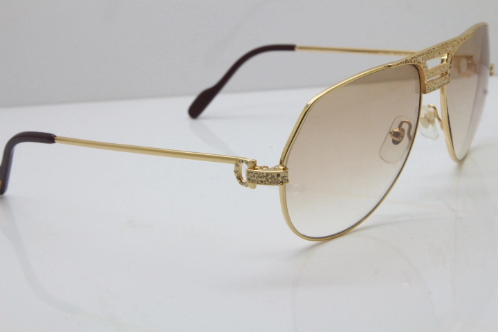 Cartier Diamond 1130036 Original Sunglasses In Gold Brown Lens