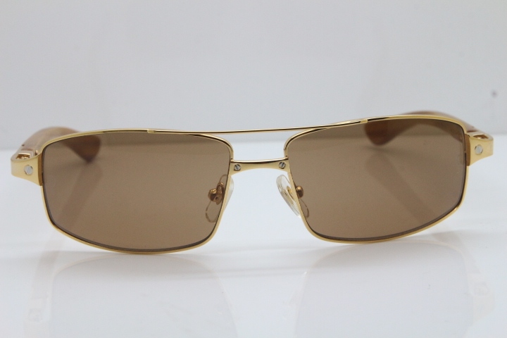 Cartier Santos DE Beige Bubinga Wood 4480316 Original Sunglasses In Gold Brown Lens