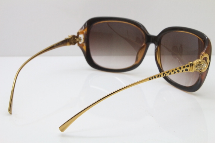 Cartier Leopard 1304 Diamond Sunglasses In Brown Mix Gold Brown Lens