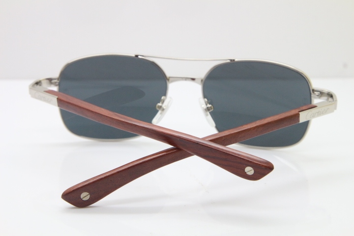 Cartier EDITON SANTOS DUMONT Wood 5037821 Original Sunglasses In Silver Dark Lens