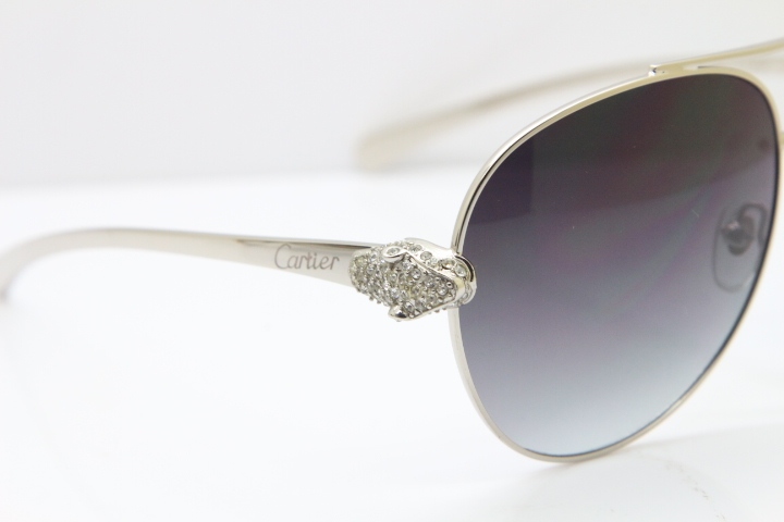 Cartier Leopard T8200666S Diamond Sunglasses In Silver Gray Lens
