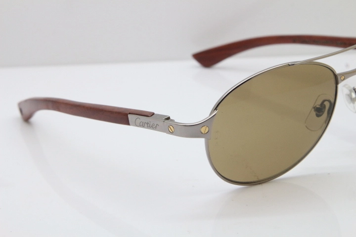 Cartier EDITON SANTOS DUMONT Wood 4480317 Original Sunglasses In Gun Metal Brown Lens