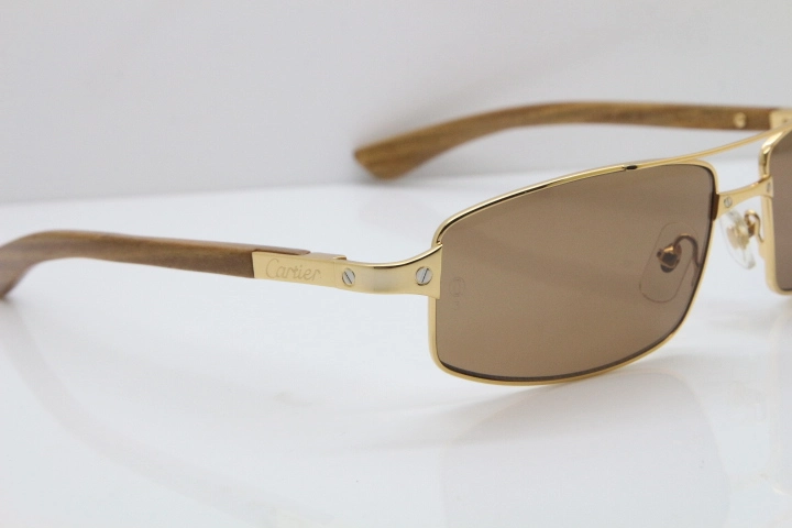 Cartier Santos DE Beige Bubinga Wood 4480316 Original Sunglasses In Gold Brown Lens