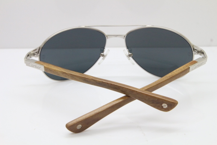 Cartier Santos DE Beige Bubinga Wood 4480317 Original Sunglasses In Silver Dark Lens