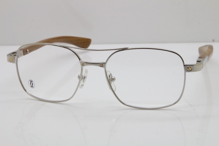 Cartier Santos DE Beige Bubinga Wood 5037821 Original Eyeglasses In Silver