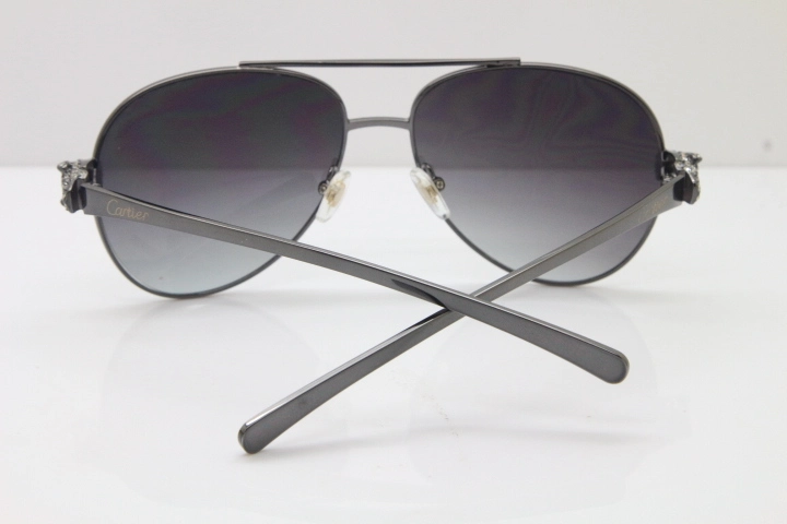 Cartier Leopard T8200666S Diamond Sunglasses In Gun Metal Gray Lens