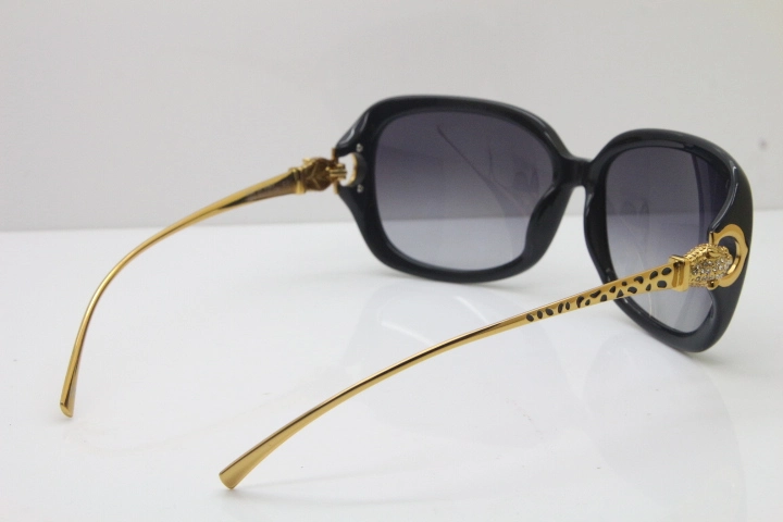 Cartier Leopard 1304 Diamond Sunglasses In Black Mix Gold Gray Lens