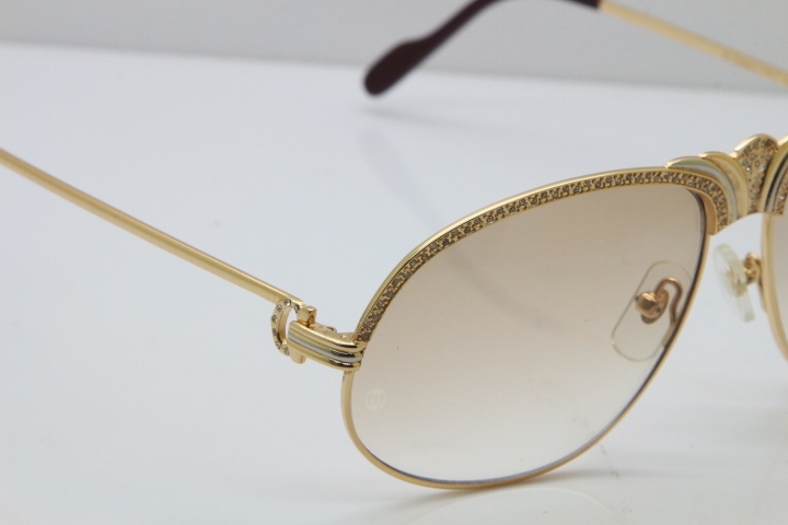 Cartier Crown Smaller Big Stones 1112530 Original Sunglasses In Gold Brown Lens