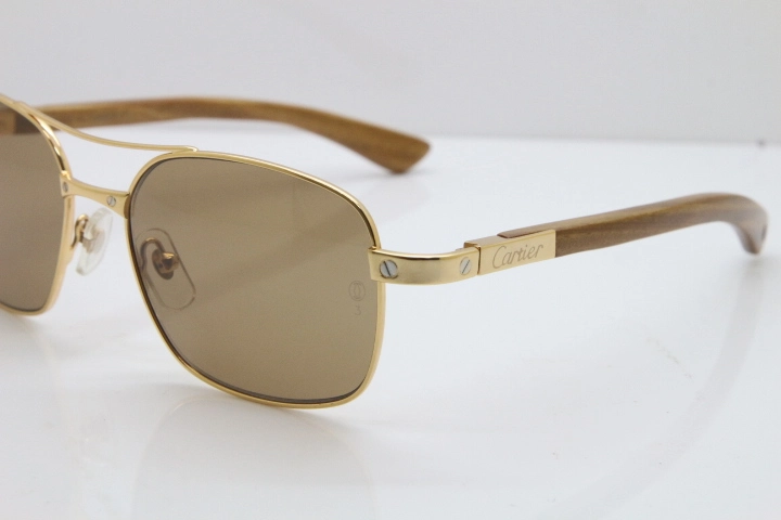 Cartier Santos DE Beige Bubinga Wood 5037821 Original Sunglasses In Gold Brown Lens