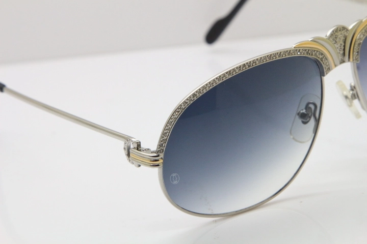 Cartier Crown Diamond 1112530 Original Sunglasses In Silver Gray Lens