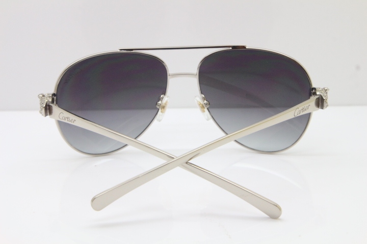 Cartier Leopard T8200666S Diamond Sunglasses In Silver Gray Lens