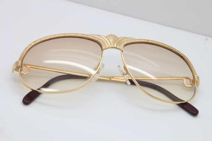 Cartier Crown Smaller Big Stones 1112530 Original Sunglasses In Gold Brown Lens