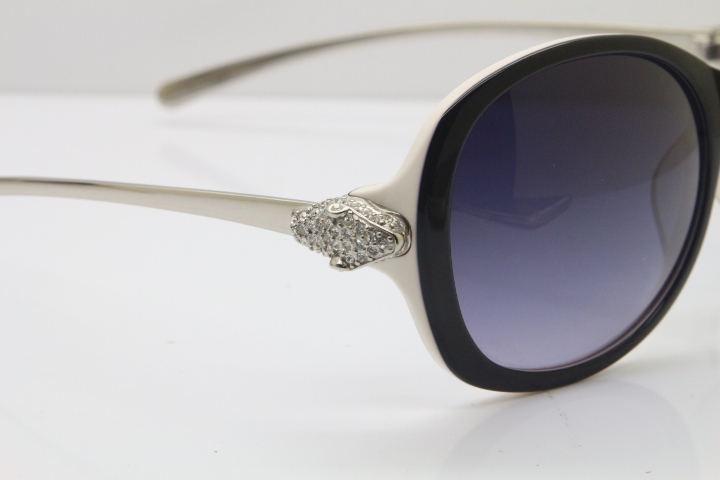 Cartier Leopard Ca5128 Diamond Sunglasses In Black Mix White Mix Gold Gray Lens