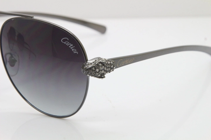 Cartier Leopard T8200666S Diamond Sunglasses In Gun Metal Gray Lens