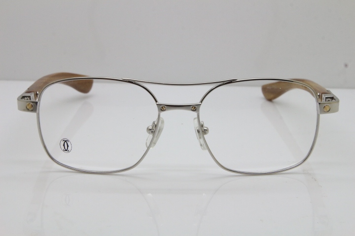 Cartier Santos DE Beige Bubinga Wood 5037821 Original Eyeglasses In Silver