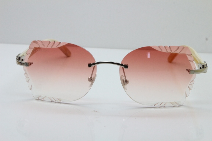 Cartier Rimless Carved Lens Original White Genuine Natural 8200762A Sunglasses in Silver Pink Lens New