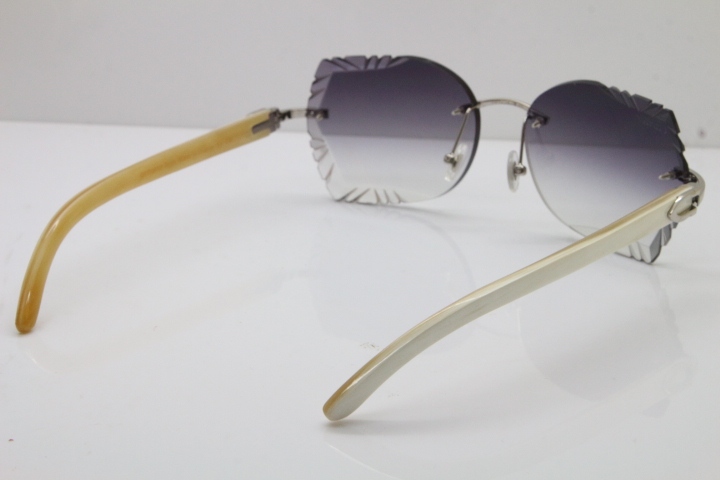 Cartier Rimless Carved Lens Original White Genuine Natural 8200762A Sunglasses in Silver Gray Lens New